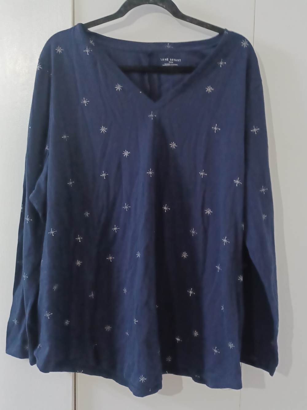 Lane Bryant Navy V-Neck Long-Sleeve Top with Star Embroidery